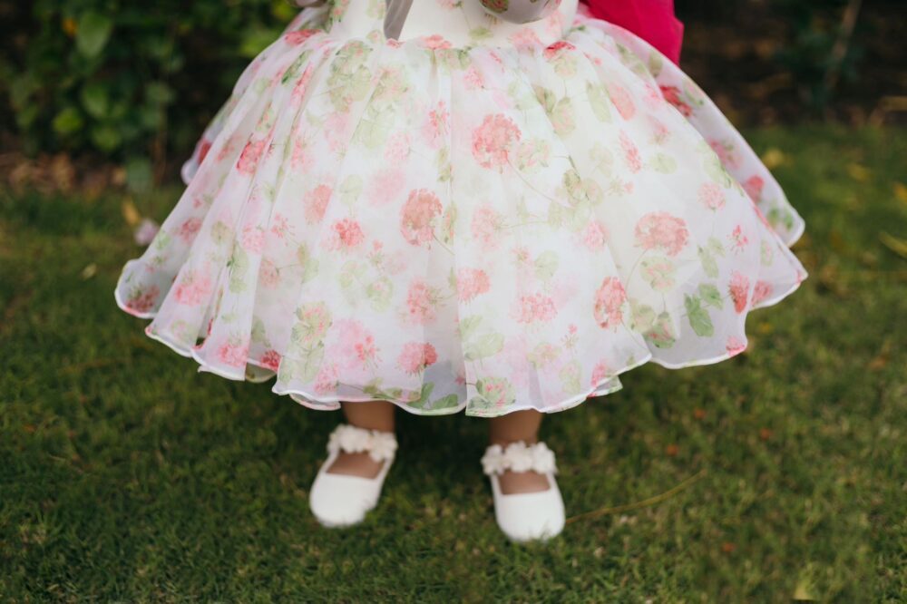 Off White and light green Pink Floral Dress - Image 2
