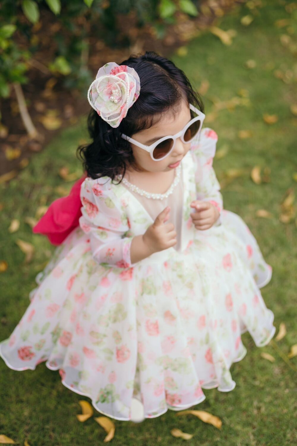 Off White and light green Pink Floral Dress - Image 4