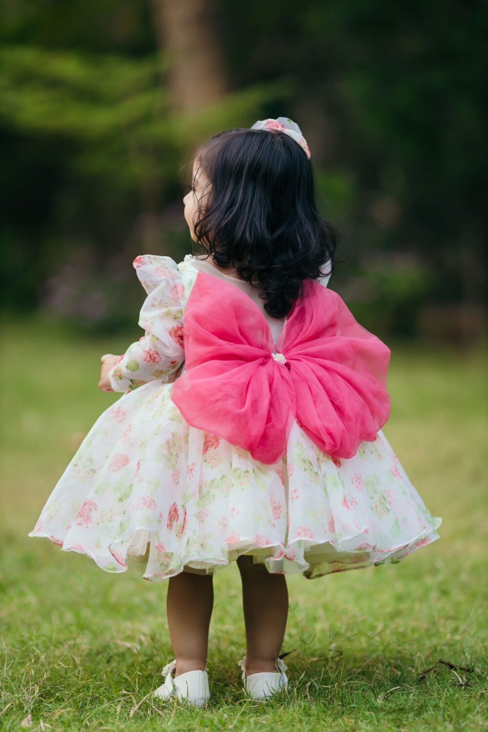 Off White and light green Pink Floral Dress - Image 5
