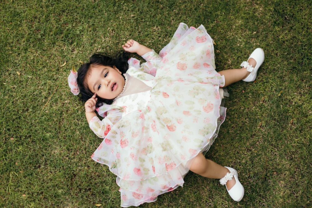 Off White and light green Pink Floral Dress - Image 6
