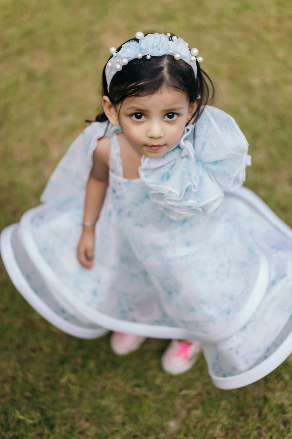 One Shoulder sea green floral Dress - Image 4