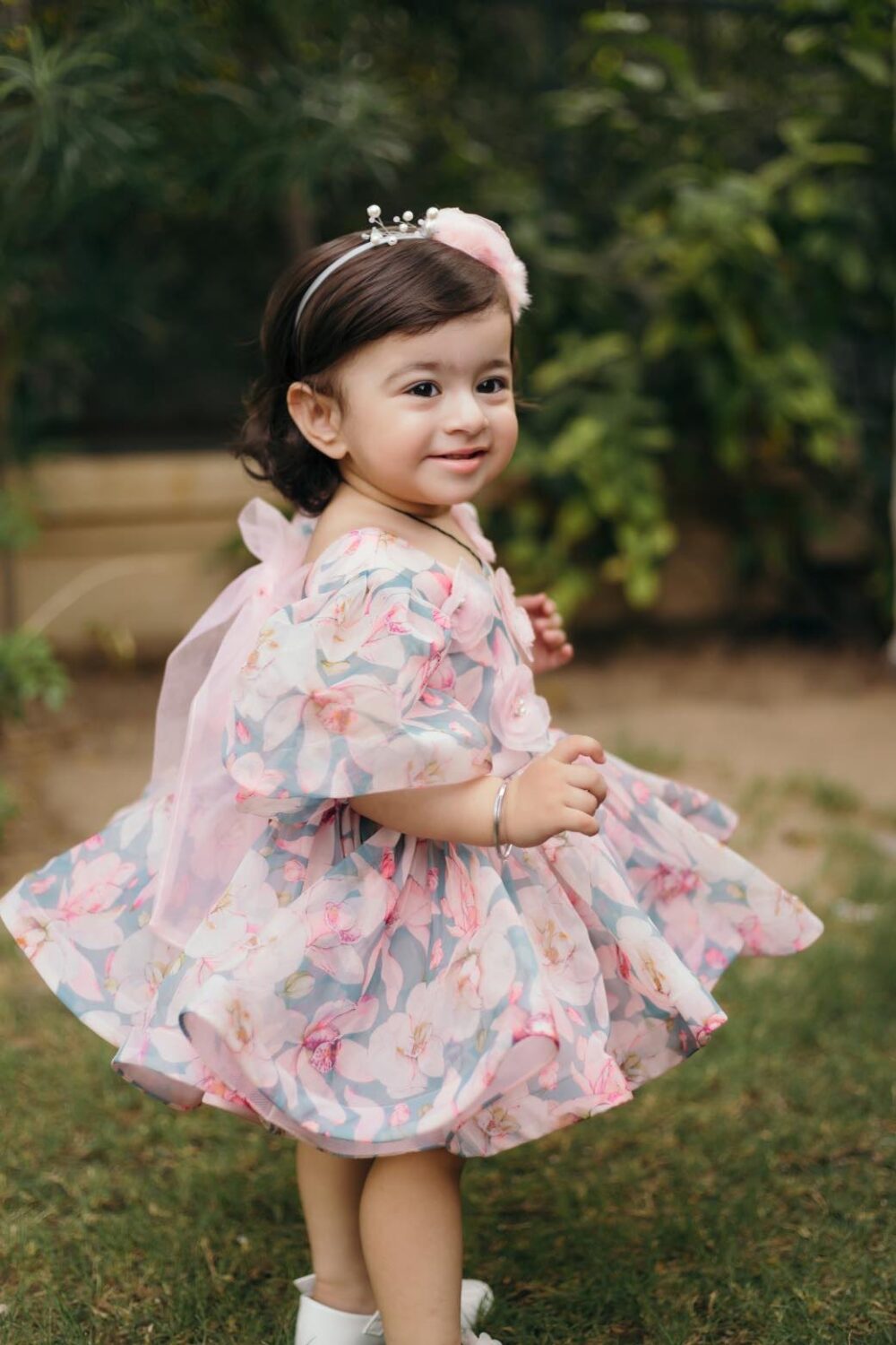 Grey & Pink Flower Dress