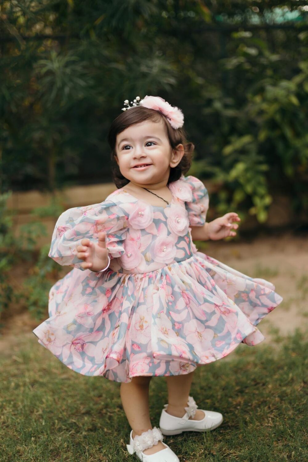 Grey & Pink Flower Dress - Image 2