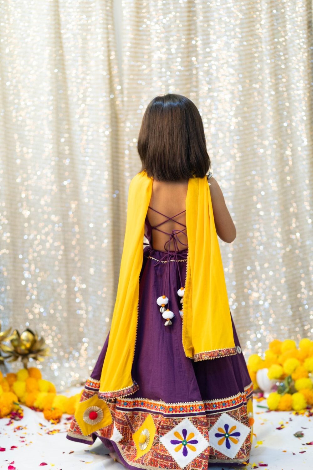 Wine Coloured Chaniyacholi with Gujarati Handwork - Image 3
