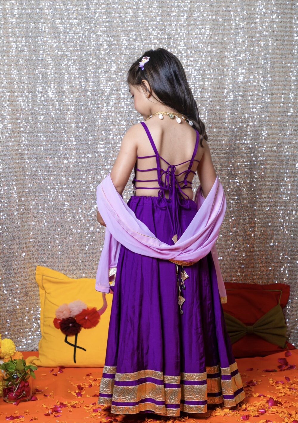 Dark purple Chaniyacholi with a fancy blouse - Image 2