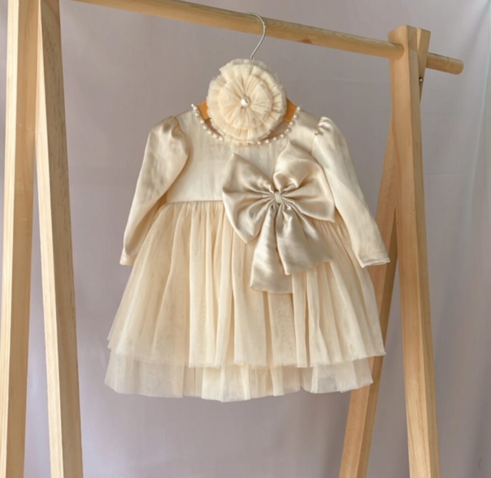 Beige Colour side Bow Dress