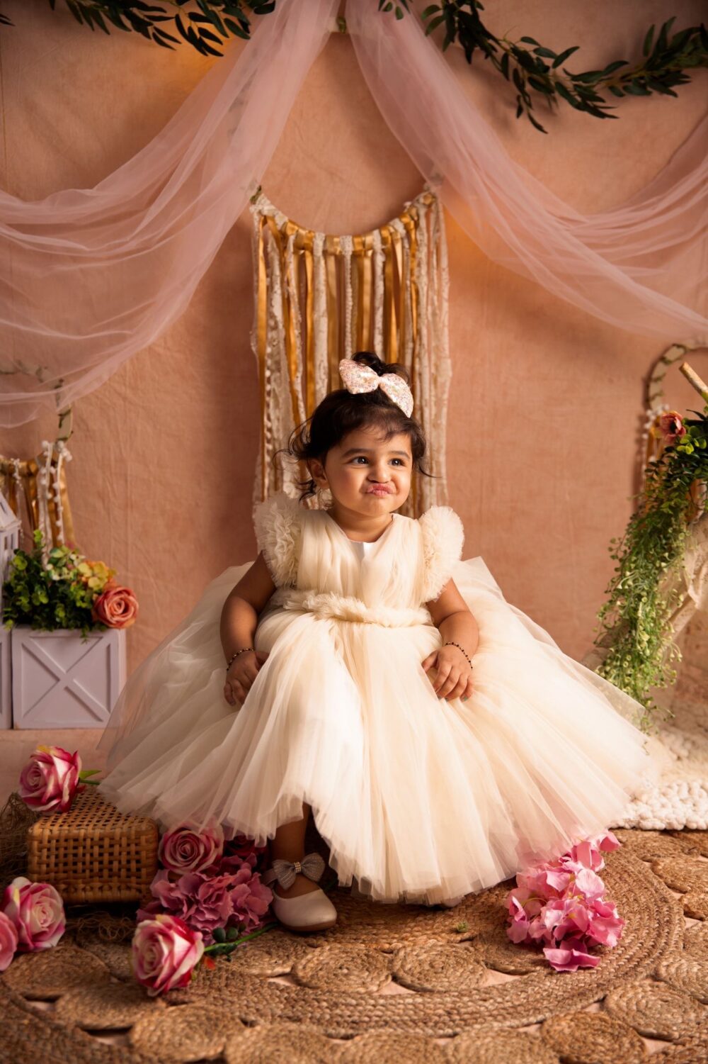 Off White Dress with Frilled Sleeves
