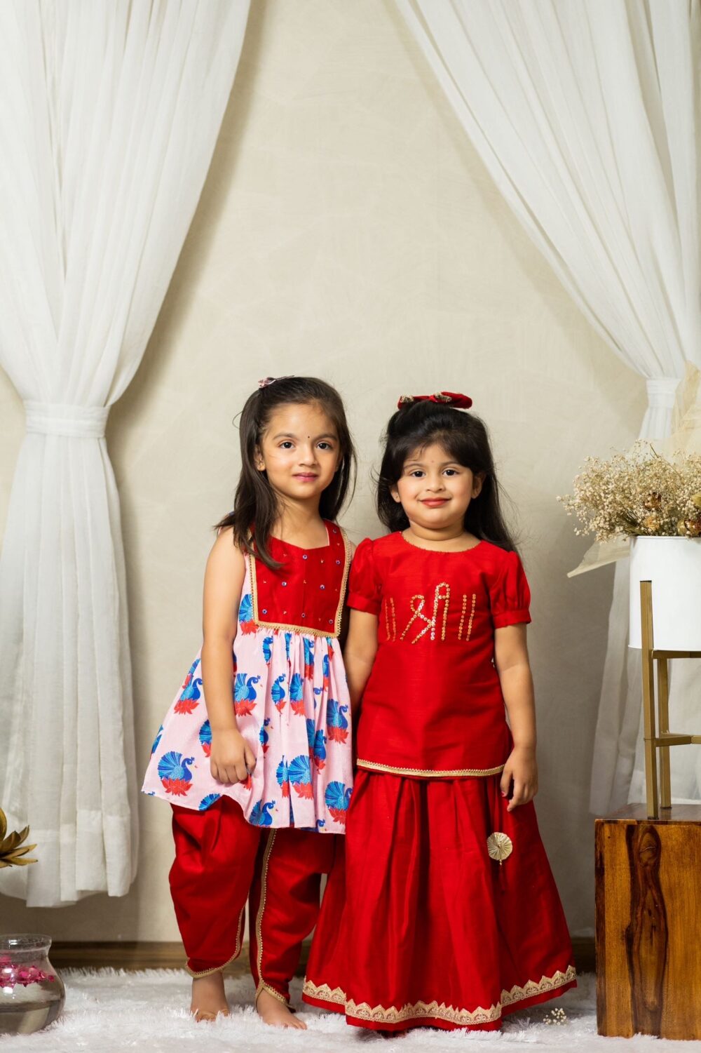 Red Dhoti with Peacock Printed Top - Image 3