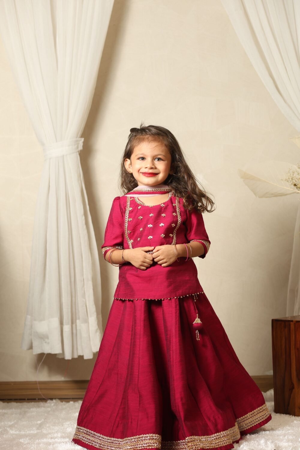Megenta Colour Chaniyacholi With Hand Work Top