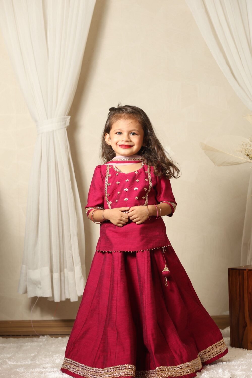 Megenta Colour Chaniyacholi With Hand Work Top - Image 2