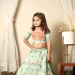 light green floral lehenga with lace work blouse