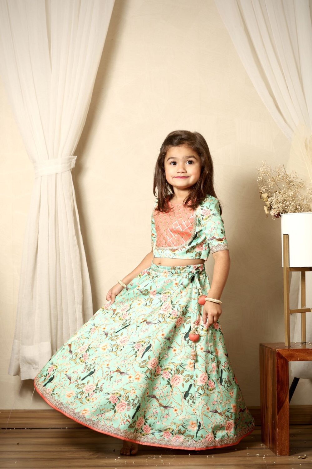 light green floral lehenga with lace work blouse - Image 2