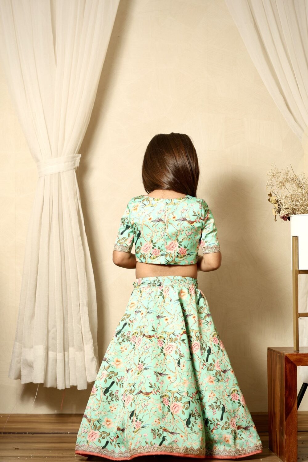 light green floral lehenga with lace work blouse - Image 3