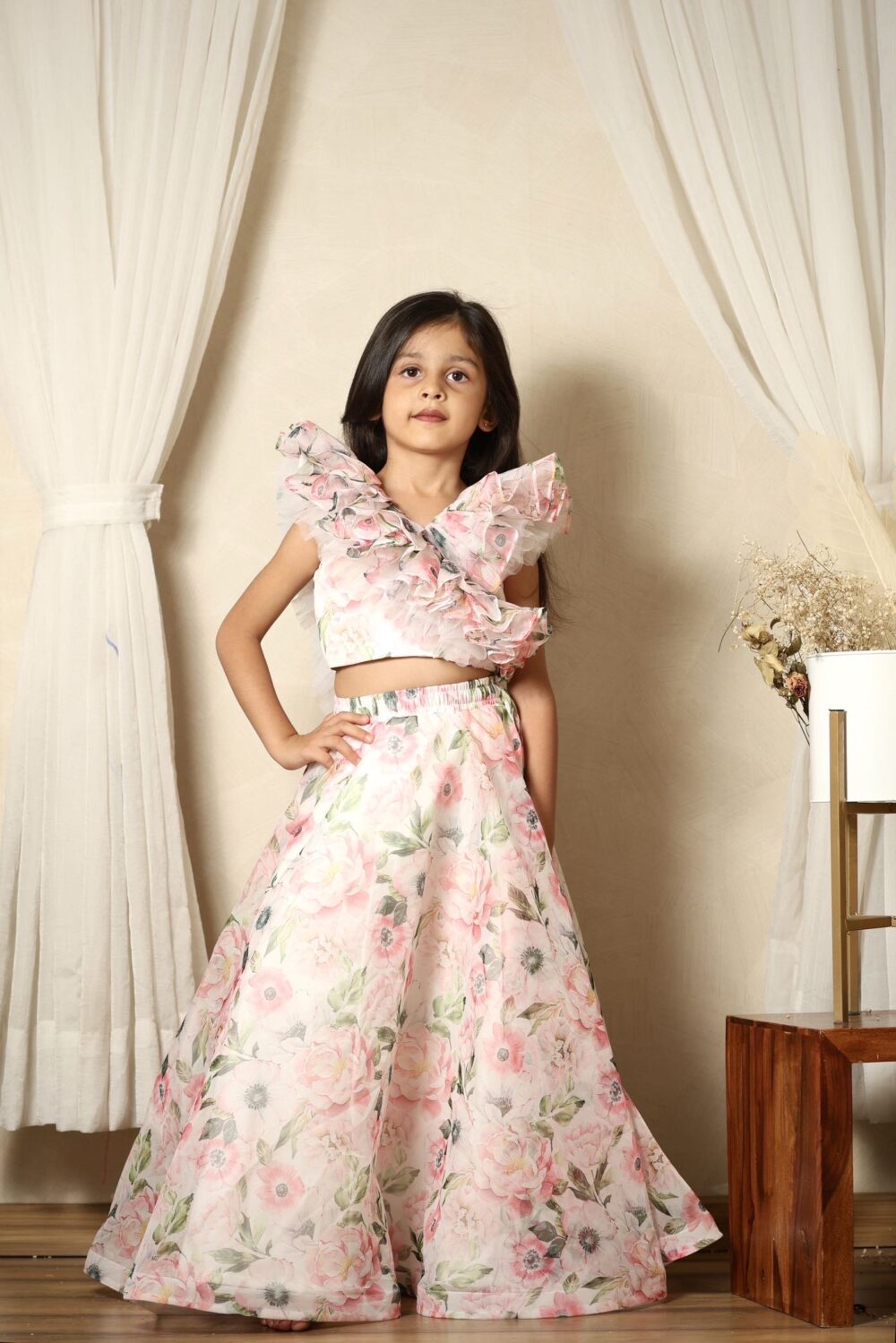 white and pink floral skirt and top - Image 2