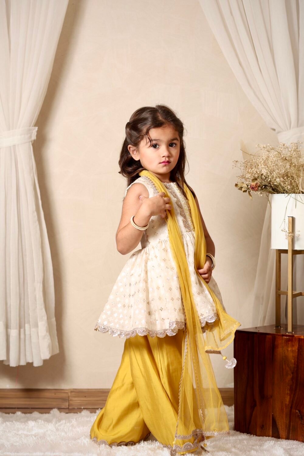 white banarasi top with plazo