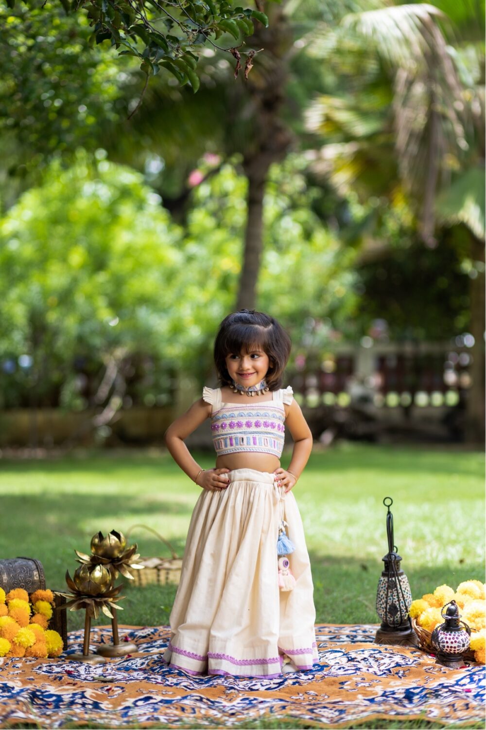 beige colour hand embroidered chaniyacholi - Image 2