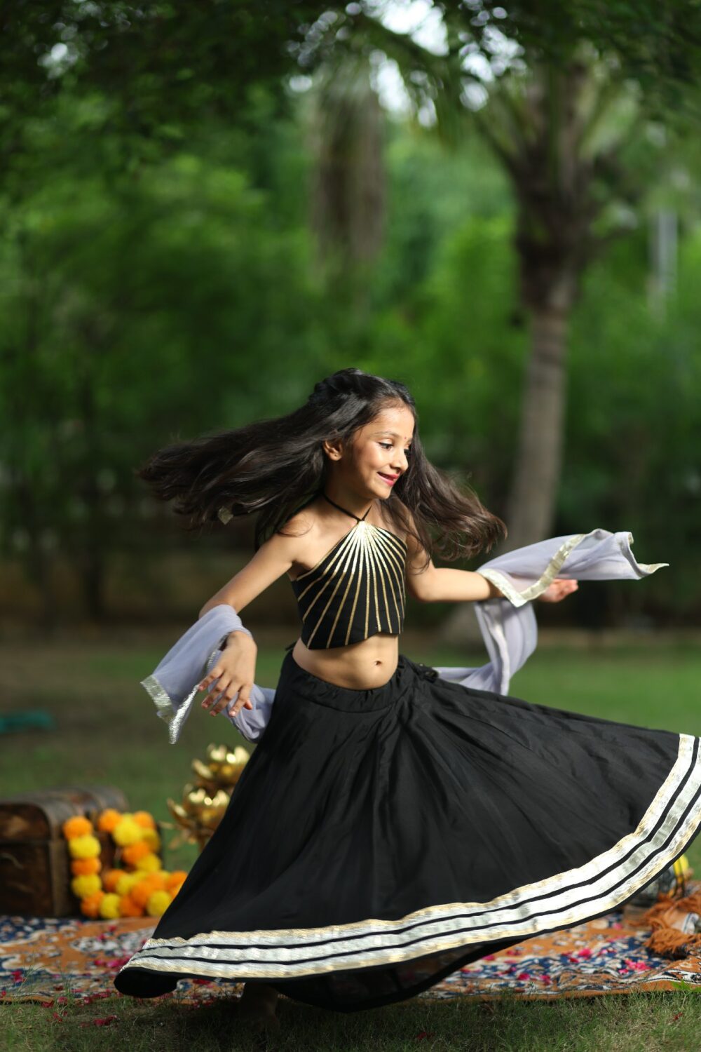 Black chaniyacholi with lehriya dupatta