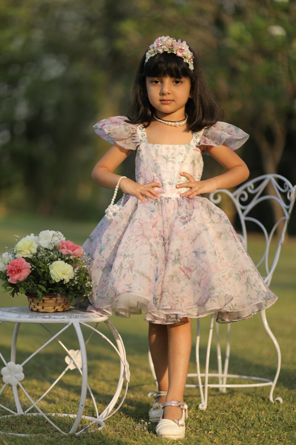 Rabbit with floral grey dress