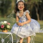 White and blue floral dress