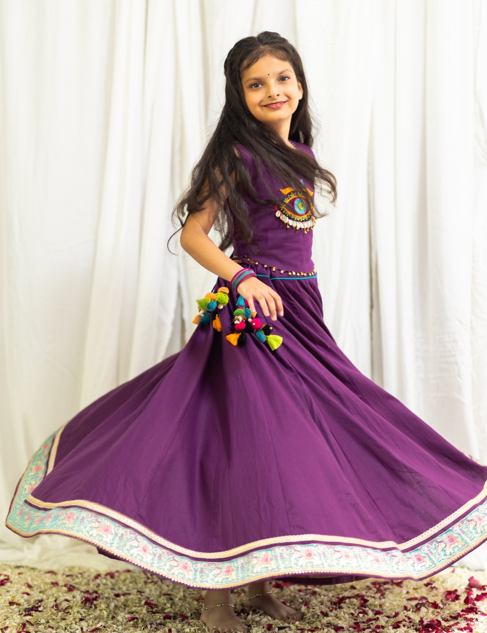 Purple Evil Eye Embroidered Lehenga Choli Set - Image 3