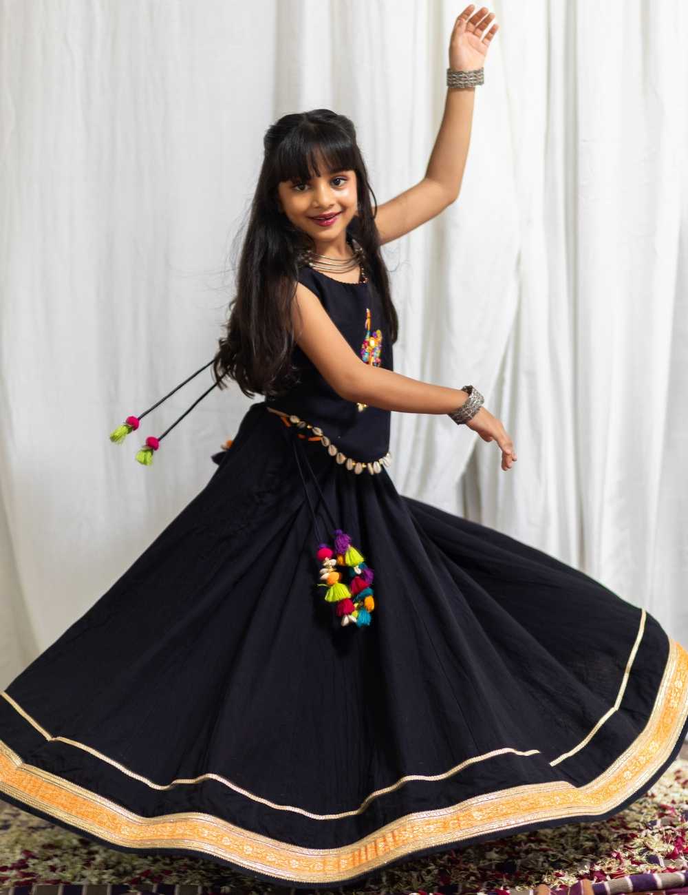 Black Multicolor Flamingo & Shell Embroidered Chaniya Choli - Image 3